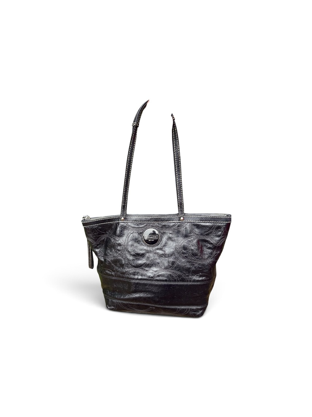 Coach Black medium Embossed Leather Tote f15142. 10”x 10”x5”